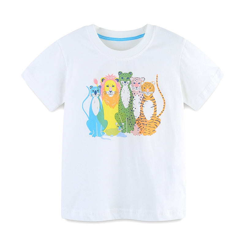 Kids Toddler Boys Casual Cute Cartoon Print Short Sleeve Round Neck T-Shirt