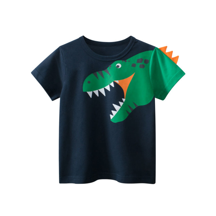 Boys Casual Cartoon Dinosaur Print Short-Sleeved T-Shirt