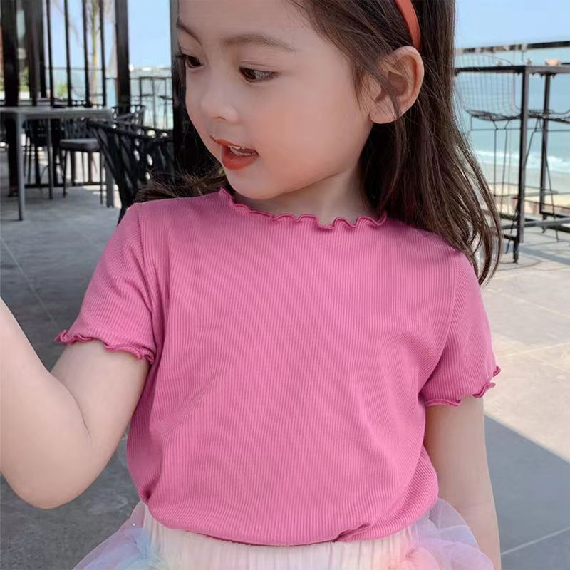Children Kids Baby Fashion Girls Short Sleeve Solid Color T-Shirt