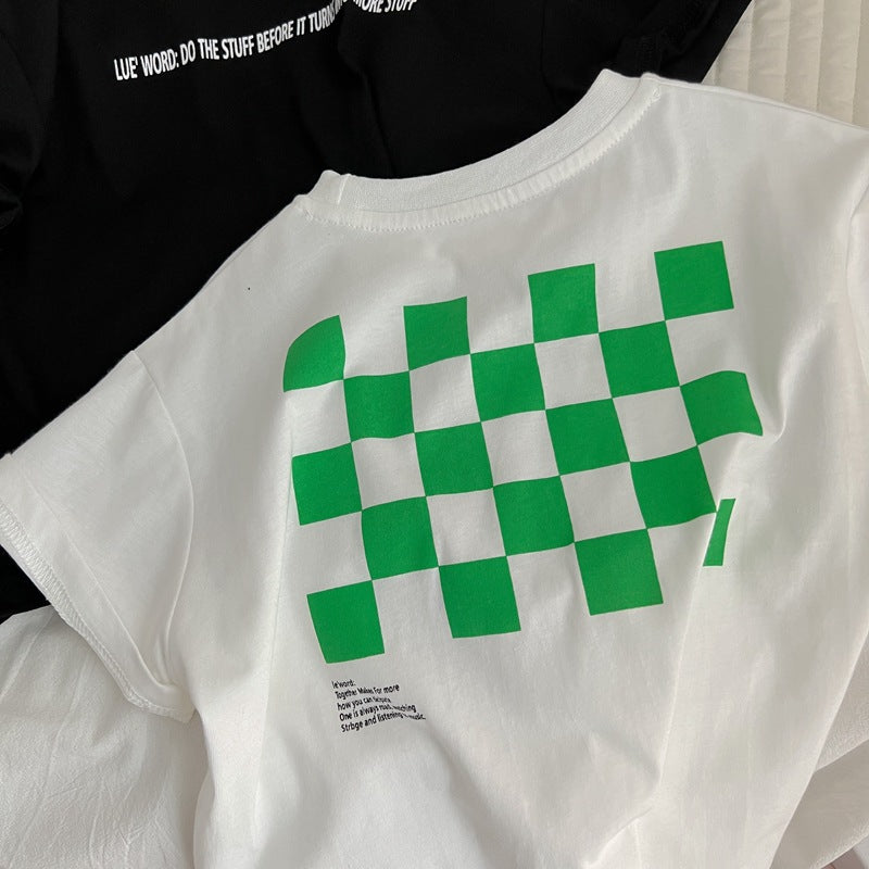 Kids Toddler Girls Boys Summer Fashion Basic Cotton Plaid Printed Round Neck T-Shirt
