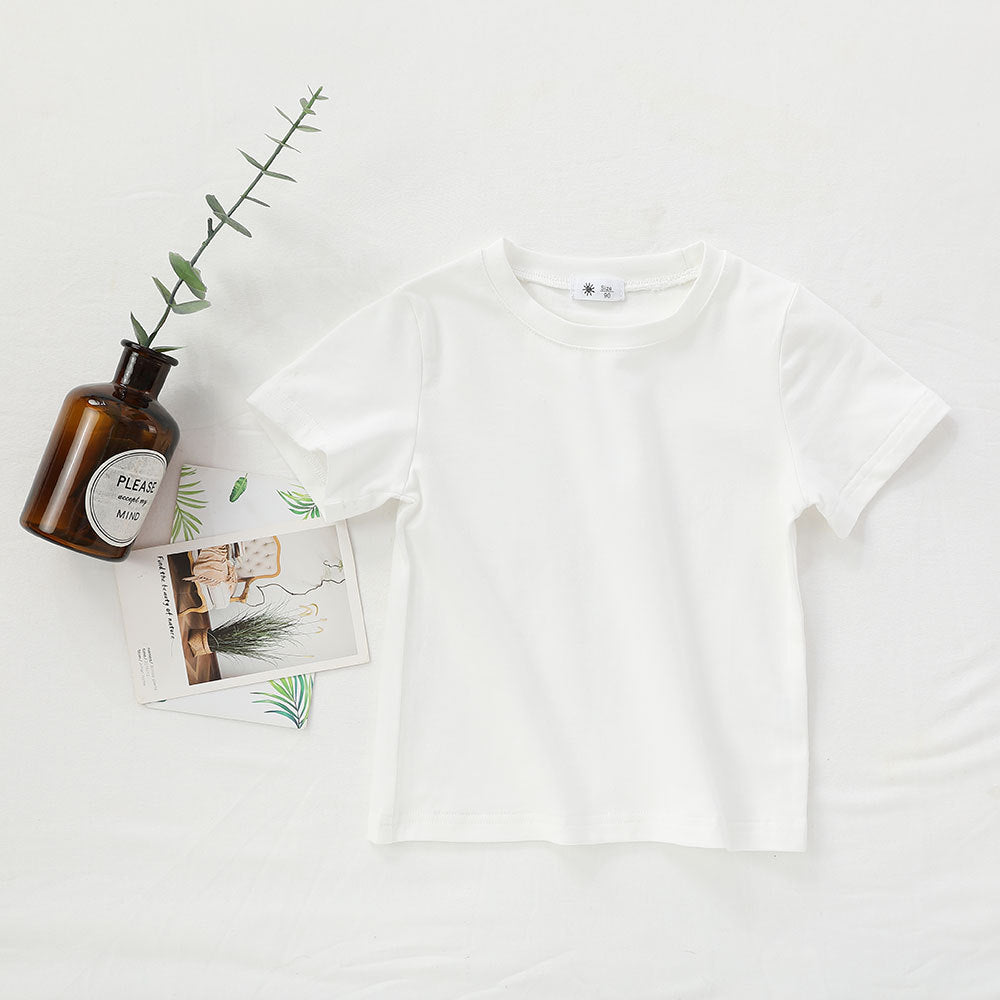 Children Kids Baby Fashion Girls Boys Casual Basic Solid Color Short Sleeve Round Neck T-Shirt