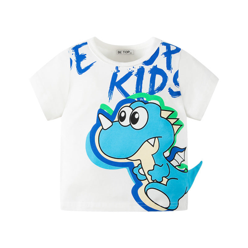 Kids Toddler Boys Casual Cute Cartoon Dinosaur Print Short Sleeve Round Neck T-Shirt