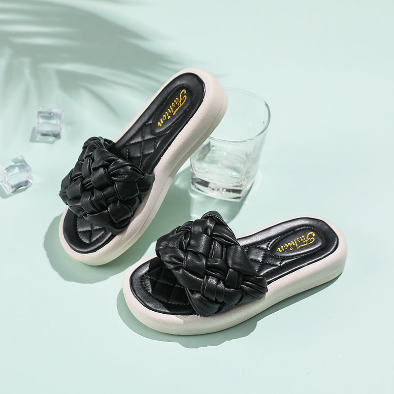Kids Girls Basic Solid Color Weave Non-slip Slippers