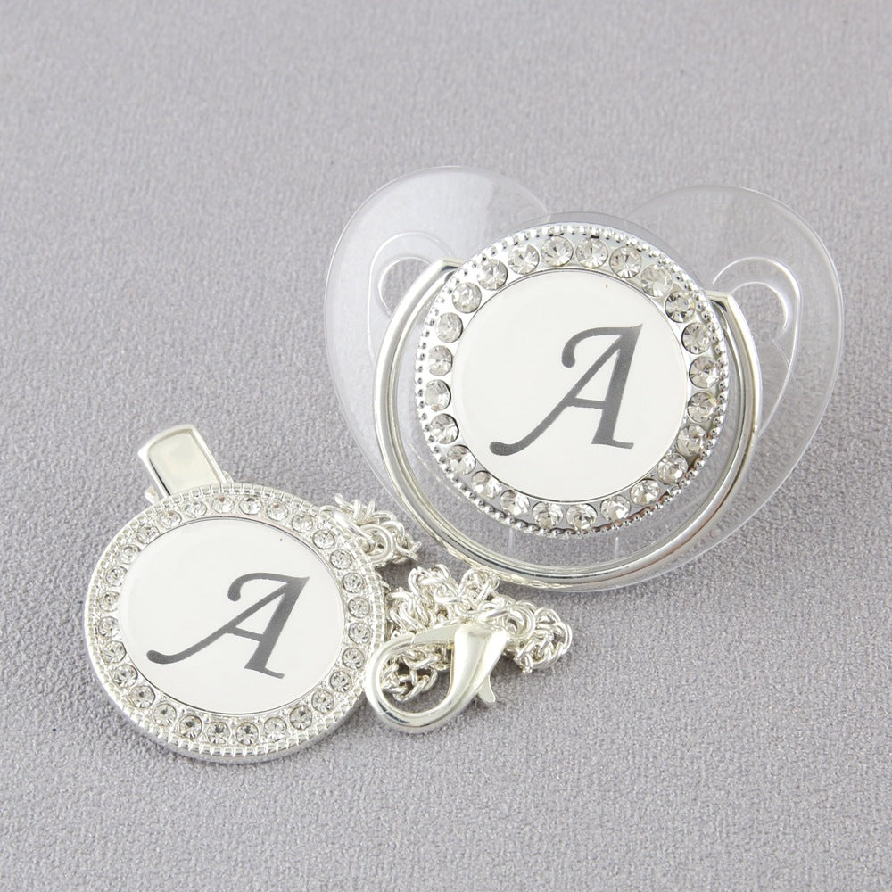 Baby 26 Letter Slive Rhinestone Decor Weaning Soothing Pacifier