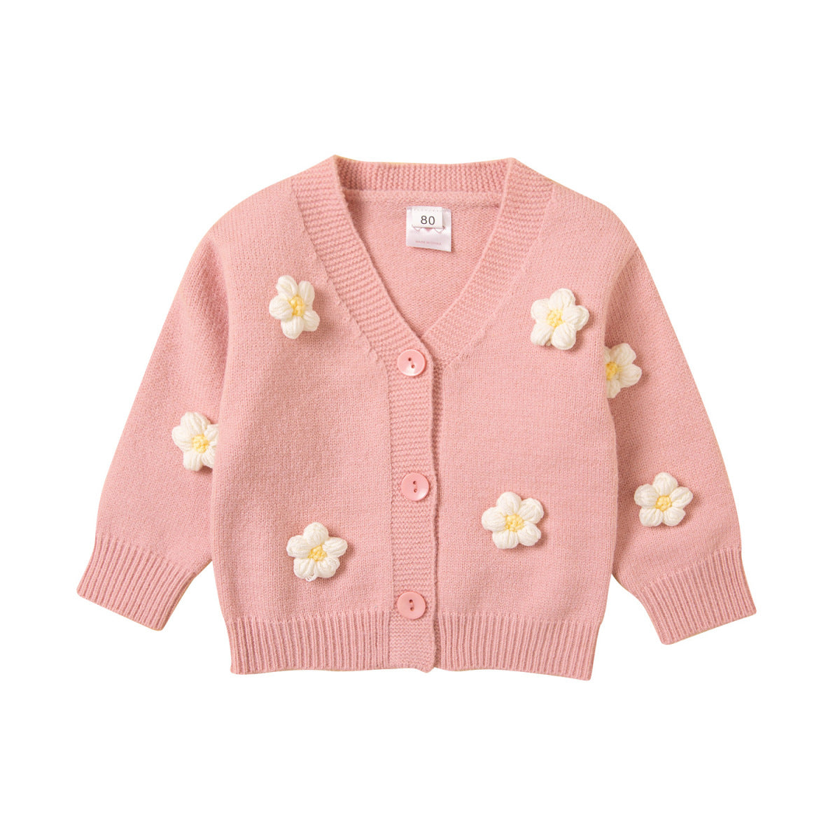 Autumn And Winter Girls Fashion Three-Dimensional Floral Sweater Knitted Coat