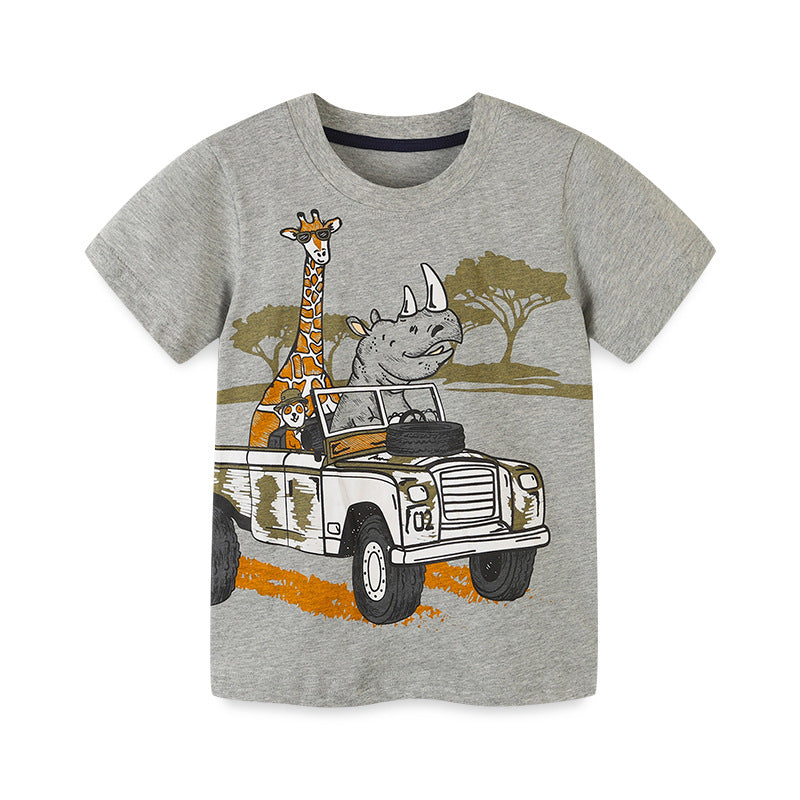 Kids Toddler Boys Casual Cartoon Print Short Sleeve Round Neck T-Shirt