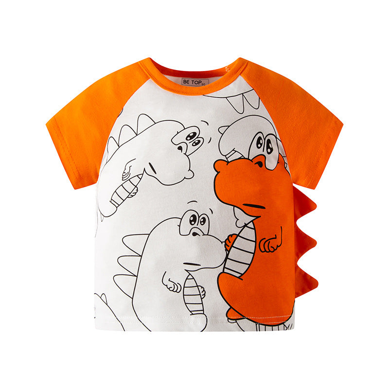 Kids Boys Cute Cartoon Dinosaur Round Neck Short-sleeved T-shirt