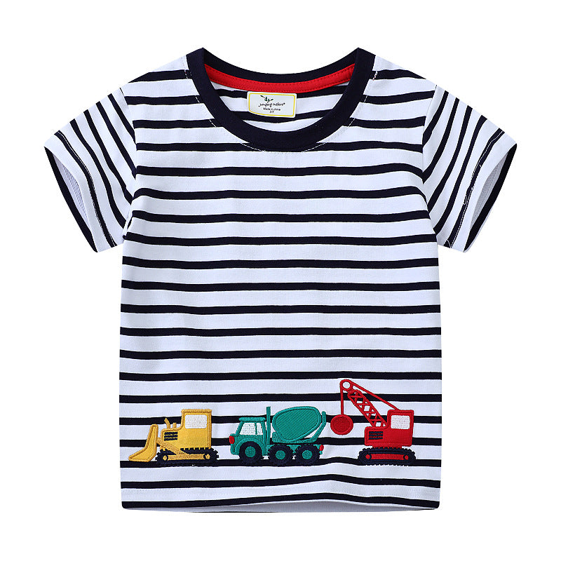 Kids Toddler Boys Casual Cute Car Stripe Short Sleeve T-Shirt