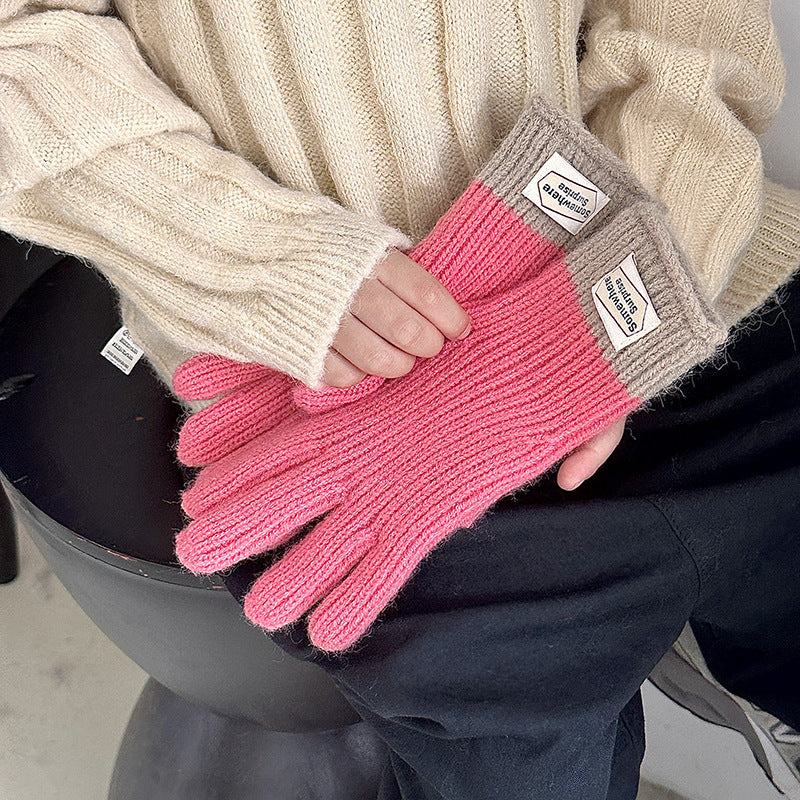 y2k Kids Unisex Autumn Winter Basic Thickening Color Knitwear Finger Gloves