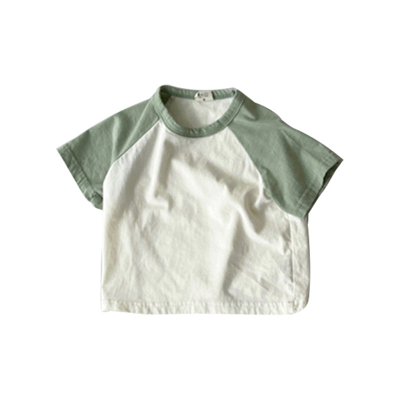 Kids Baby Fashion Casual Color Block Cotton Round Neck Short-Sleeve T-Shirt