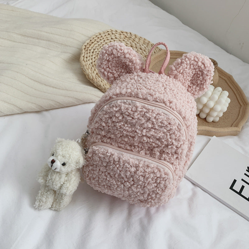 Children Cute Solid Color Plush Backpack