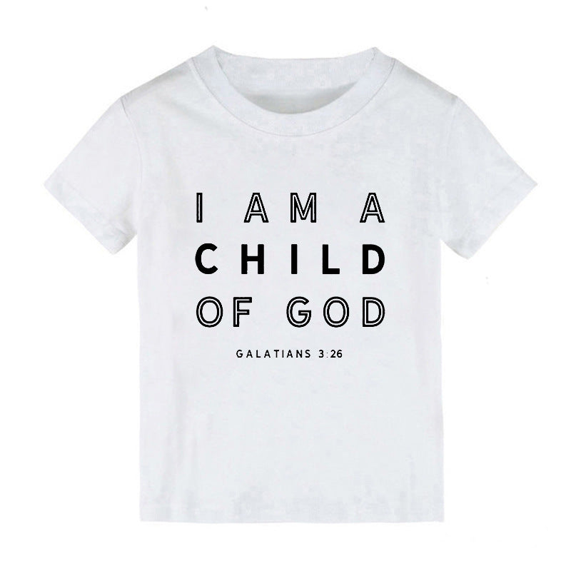 Children Kids Baby Fashion Girls Boys Basic Casual I Am A Child Of God Print Short Sleeve T-Shirt