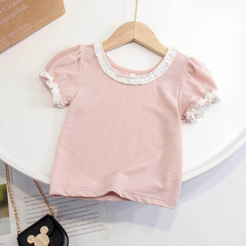 Children Kids Toddlers Girls Short Sleeve Lace T-Shirt