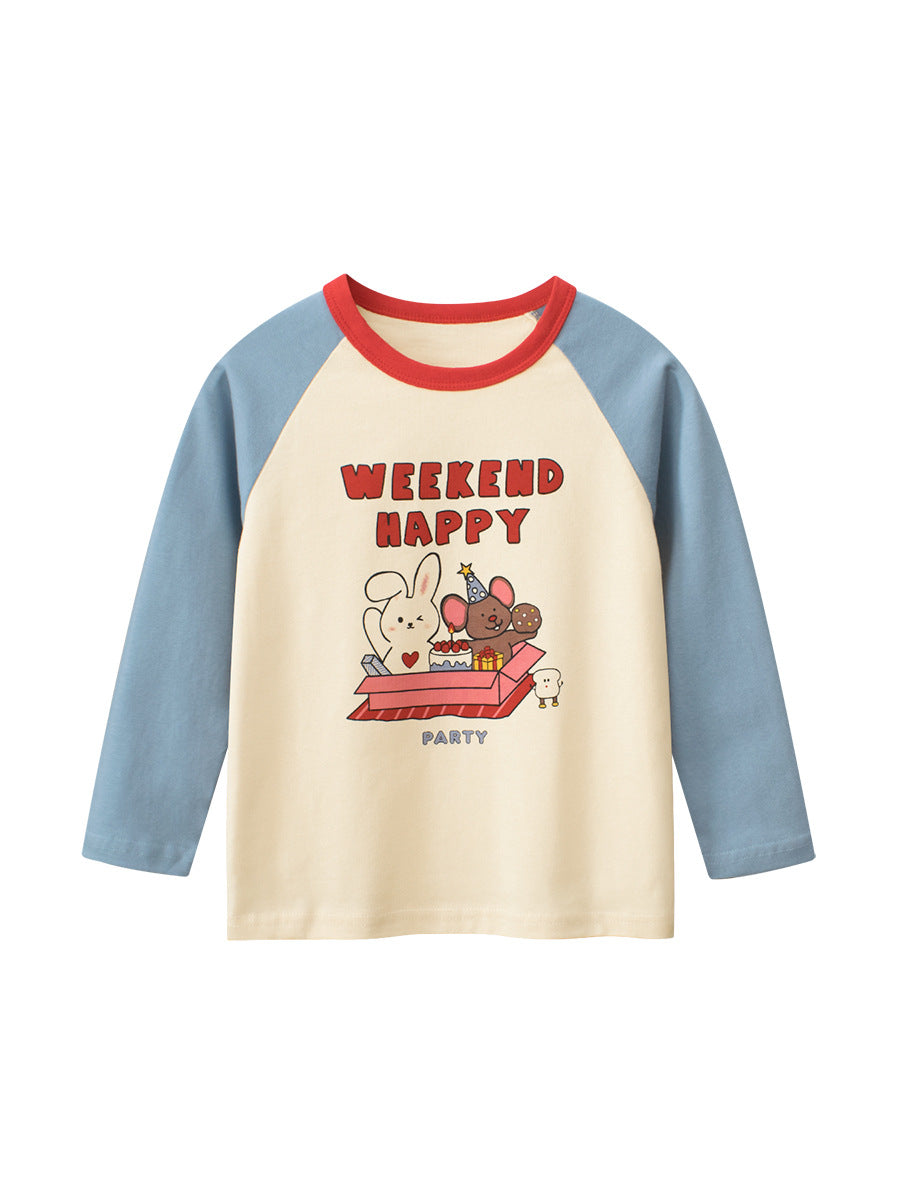 Kids Toddler Boys Girls Casual Cute Alphabet Cartoon Print Long Sleeve Round Neck T-Shirt