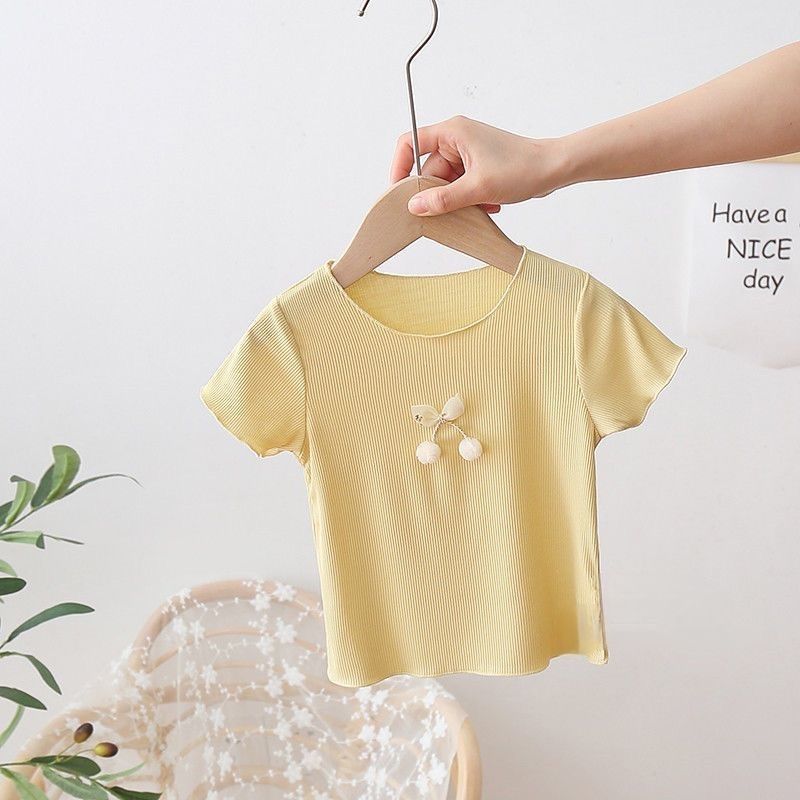 Children Kids Baby Fashion Girls Casual Basic Short Sleeve Cute Bowknot T-Shirt
