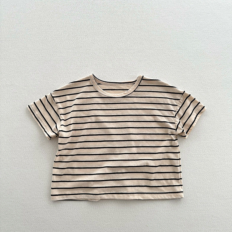 Kids Toddler Boys Girls Casual Cute Stripe Print Short Sleeve Round Neck T-Shirt