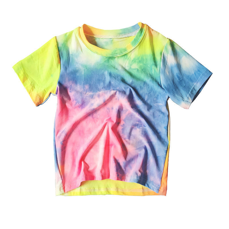 Children Kids Baby Fashion Girls Boys Short Sleeve Tie Dye Print T-Shirt