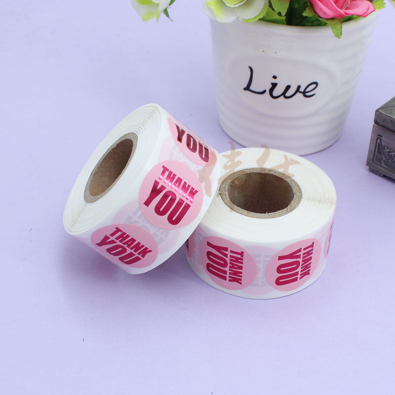 1 Inch 500 Pieces/Roll Round Pink Thank You Sticker Sealing Label Sticker Bronzing