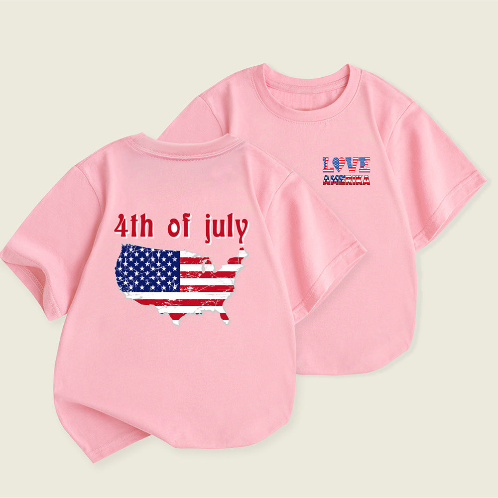 Kids Toddler Boys Girls Independence Day Print Short Sleeve T-Shirt