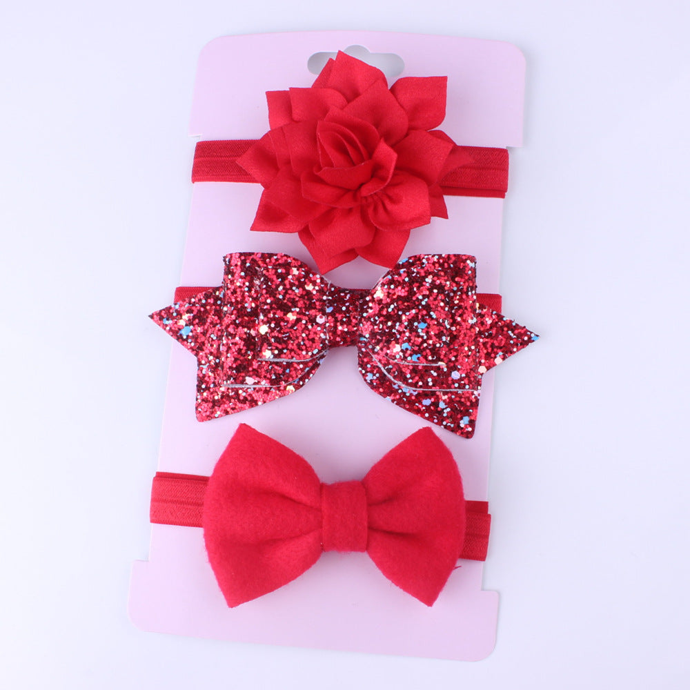3pcs/set Girls Cute Flower Bow Sequin Design Elastic Headband