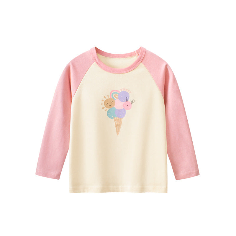 Kids Toddler Big Girls Casual Cute Cartoon Print Long Sleeve Round Neck T-Shirt