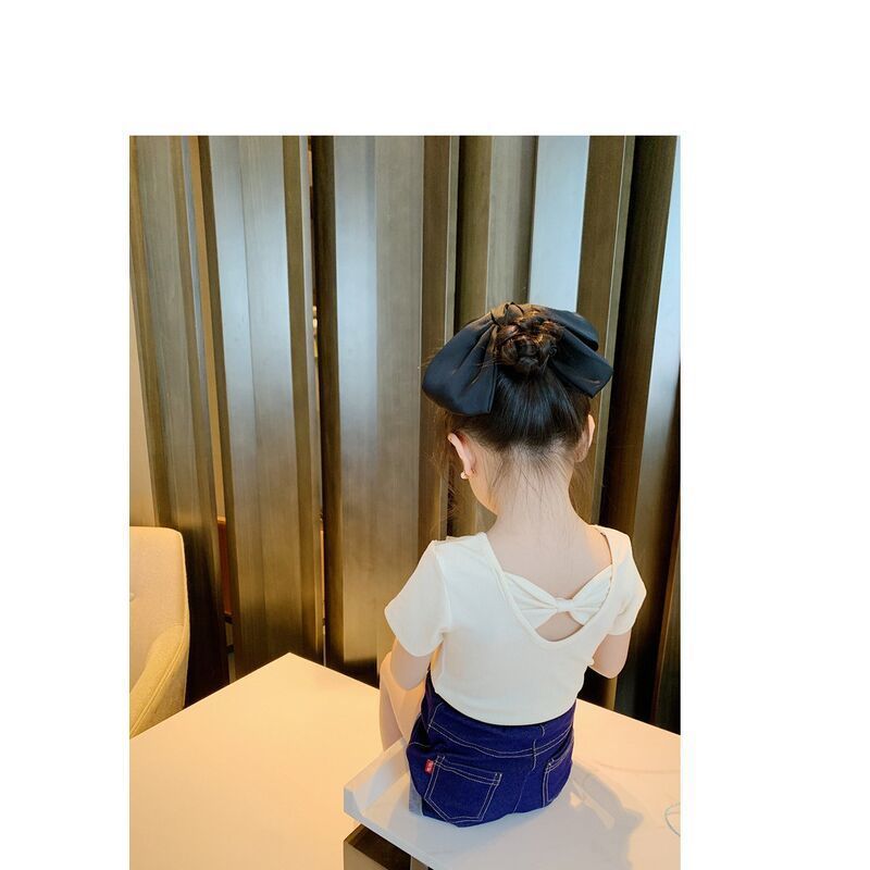 Children Kids Baby Fashion Girls Casual Basic Short Sleeve Solid Color Bowknot T-Shirt