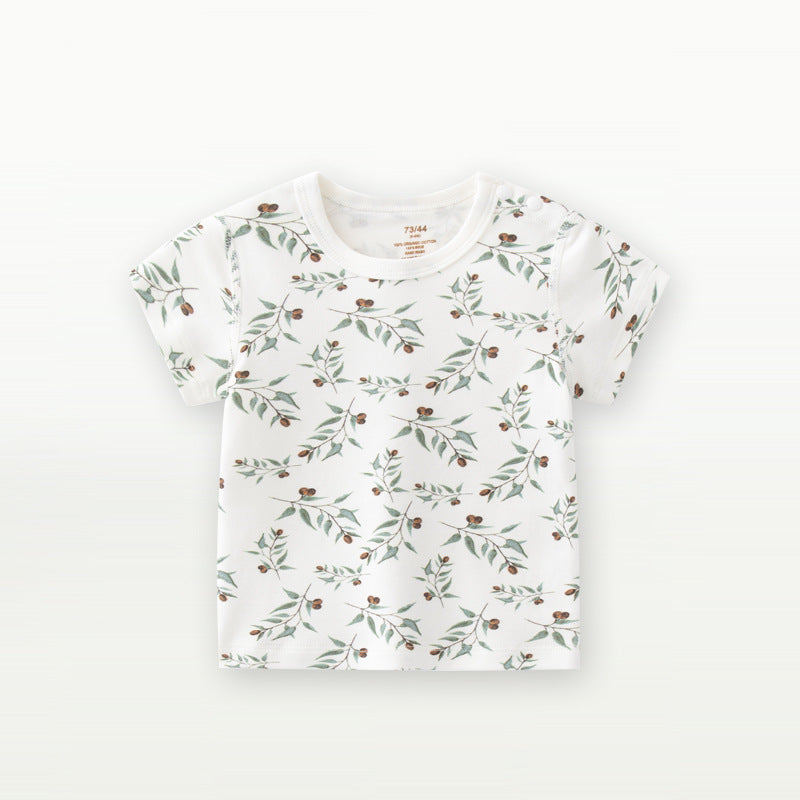 Kids Toddler Boys Girls Casual Cute Tiny Flower Print Short Sleeve Round Neck T-Shirt