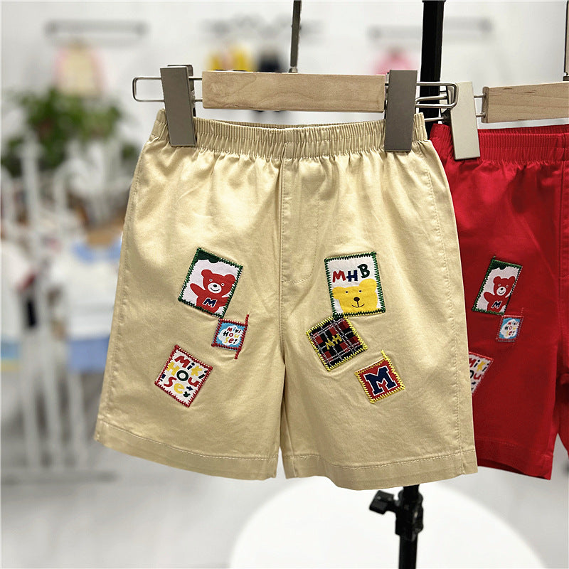 Children Kids Baby Fashion Boys Cartoon Bear Embroidery Shorts