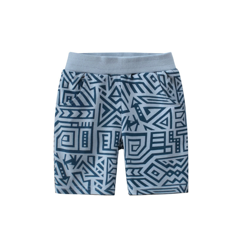 Kids Boys Basic Geometric Pattern All Over Print Elastic Casual Shorts