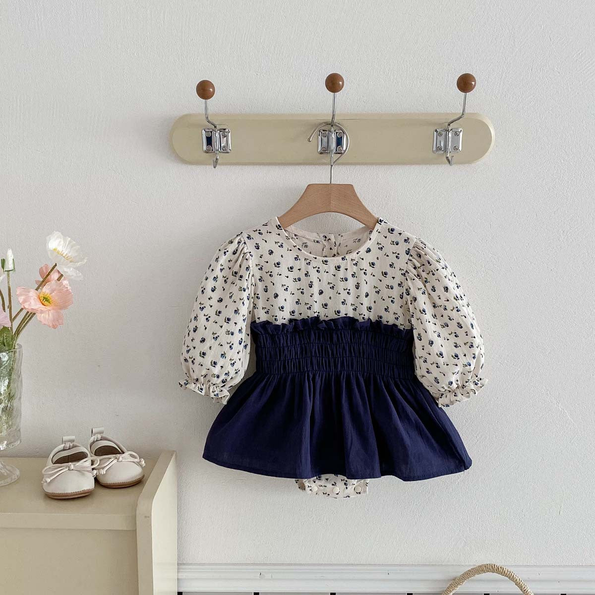 Kids Baby Girls Casual Cute Tiny Flower Print Long Sleeve Romper