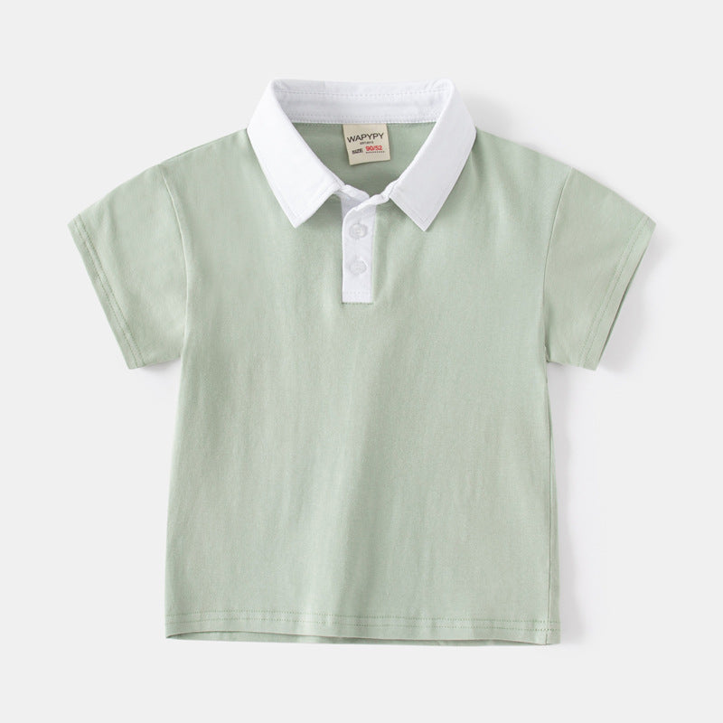 Children Kids Baby Fashion Boys Short Sleeve Contrast Color Lapel Casual Basic T-Shirt