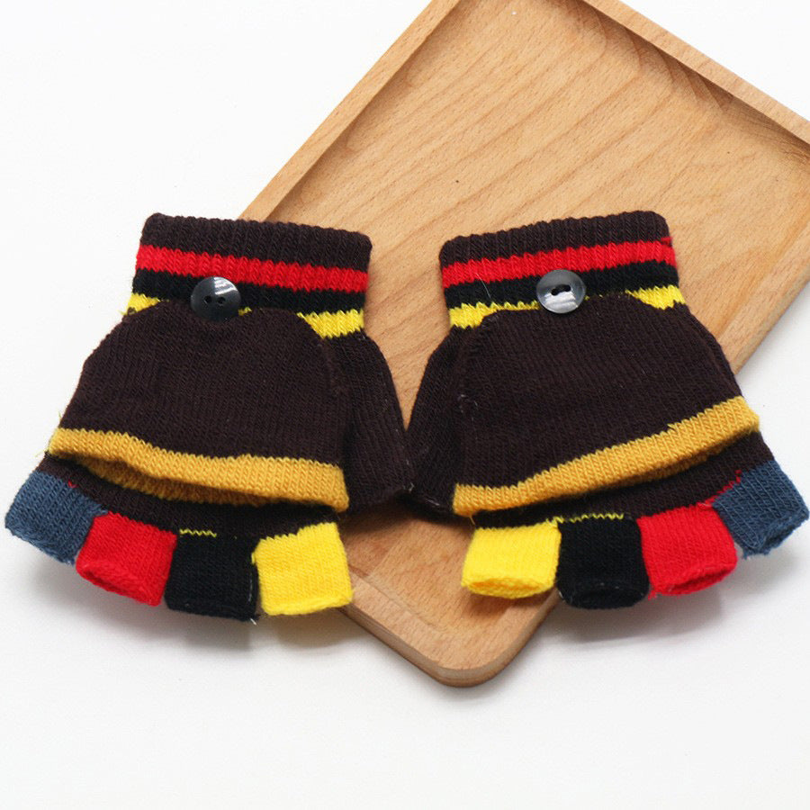 Kids Unisex Fall Winter Casual Cute Cartoon Fleeces Half Finger Clamshell Gloves
