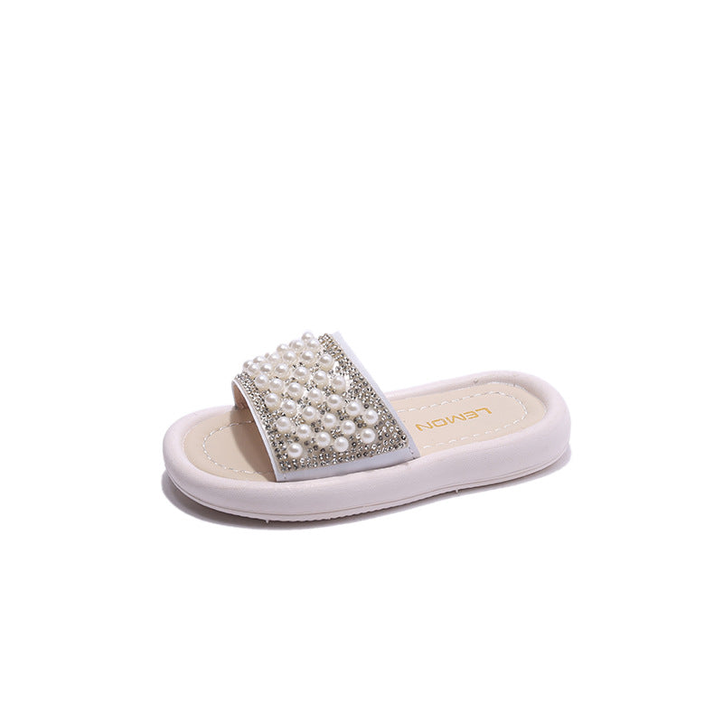 Children Kids Baby Fashion Girls Rhinestone Pearl Casual Outdoor Slippers Shoes