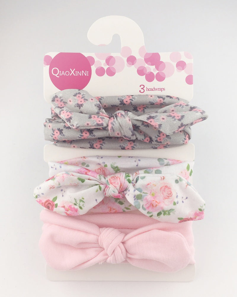 3pcs/set Kids Basic All Over Print Bow Rabbit Ear Headband