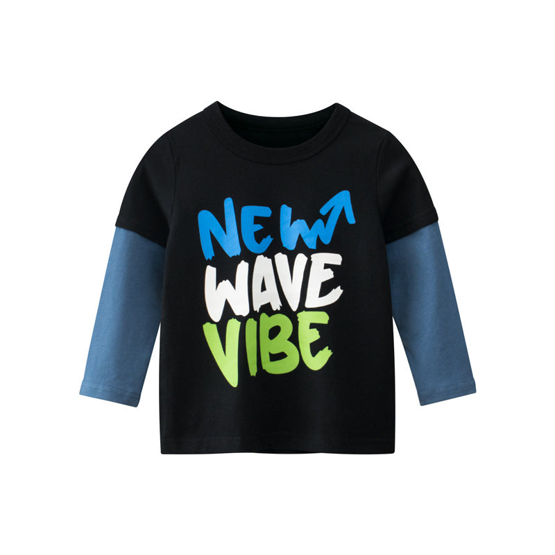 Children Kids Baby Fashion Boys Long Sleeve Letter Print Basic T-Shirt