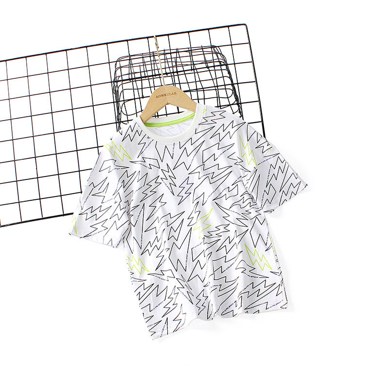 Kids Boys Casual Cartoon Animal All Over Print Round Neck Short-sleeved Loose T-shirt