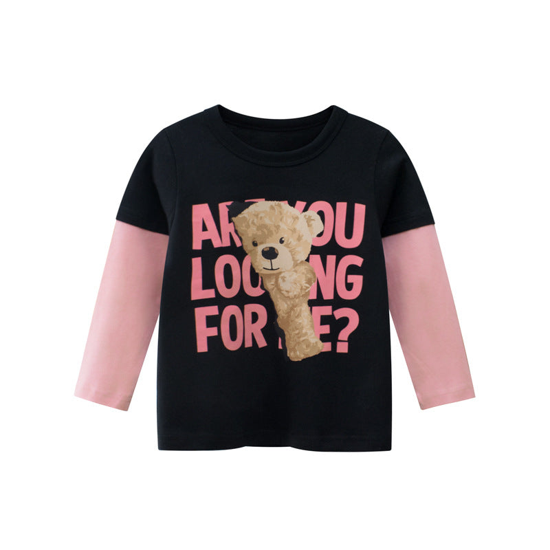Children Kids Toddlers Fashion Girls Long Sleeve Bear Letter Print T-Shirt