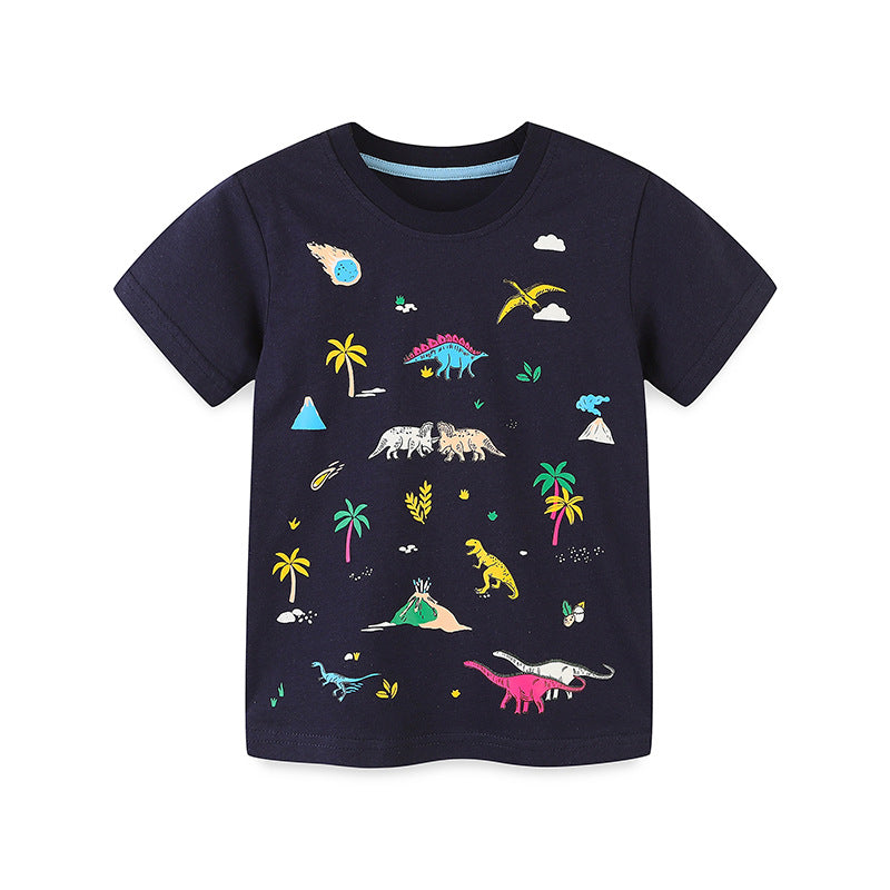 Kids Toddler Boys Casual Cute Cartoon Print Short Sleeve Round Neck T-Shirt