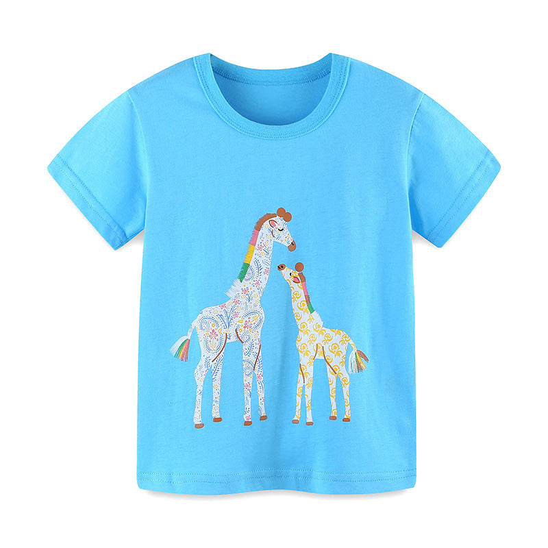 Kids Toddler Boys Girls Casual Cute Cartoon Print Short Sleeve Round Neck T-Shirt