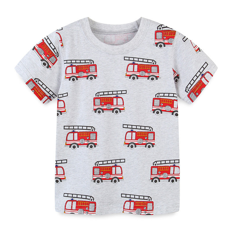 Kids Toddler Boys Casual Cute Cartoon Print Short Sleeve Round Neck T-Shirt