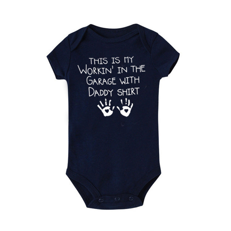 Baby Basic Letter Pattern Round Neck Short Sleeve Romper
