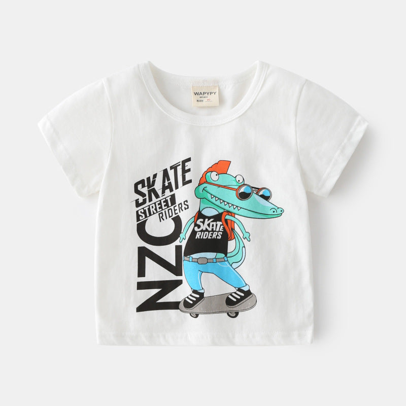 Children Kids Baby Fashion Boys Short Sleeve Cartoon Print Casual Basic T-Shirt