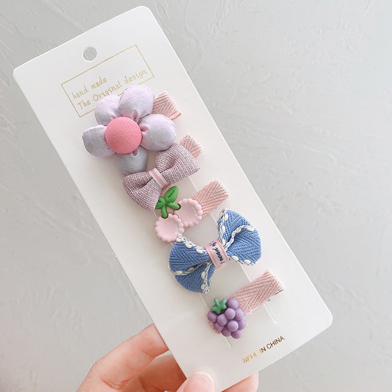 5pieces/set Kids Cute Cartoon Bow Flower Animal Fruit Decor Hair Clip
