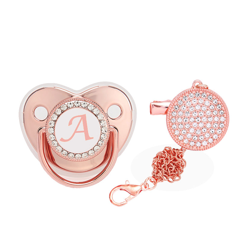 Baby 26 Letter Rose Gold Rhinestone Decor Weaning Soothing Pacifier