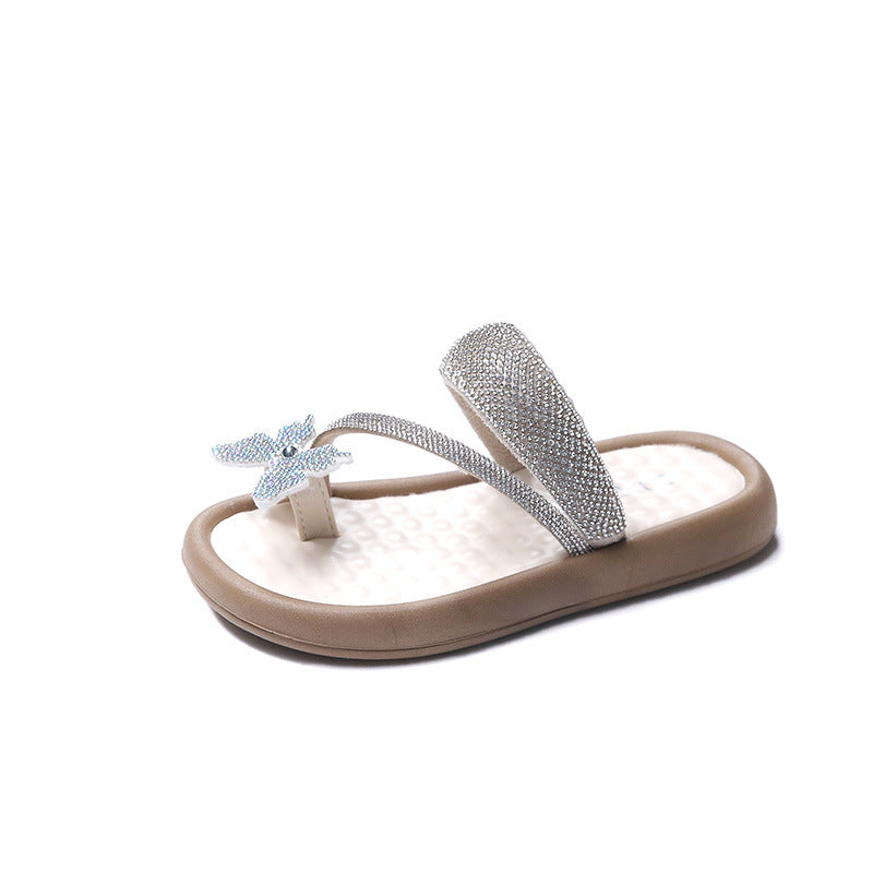 Kids Girls Fashion Casual Butterfly Rhinestone Flat Slippers