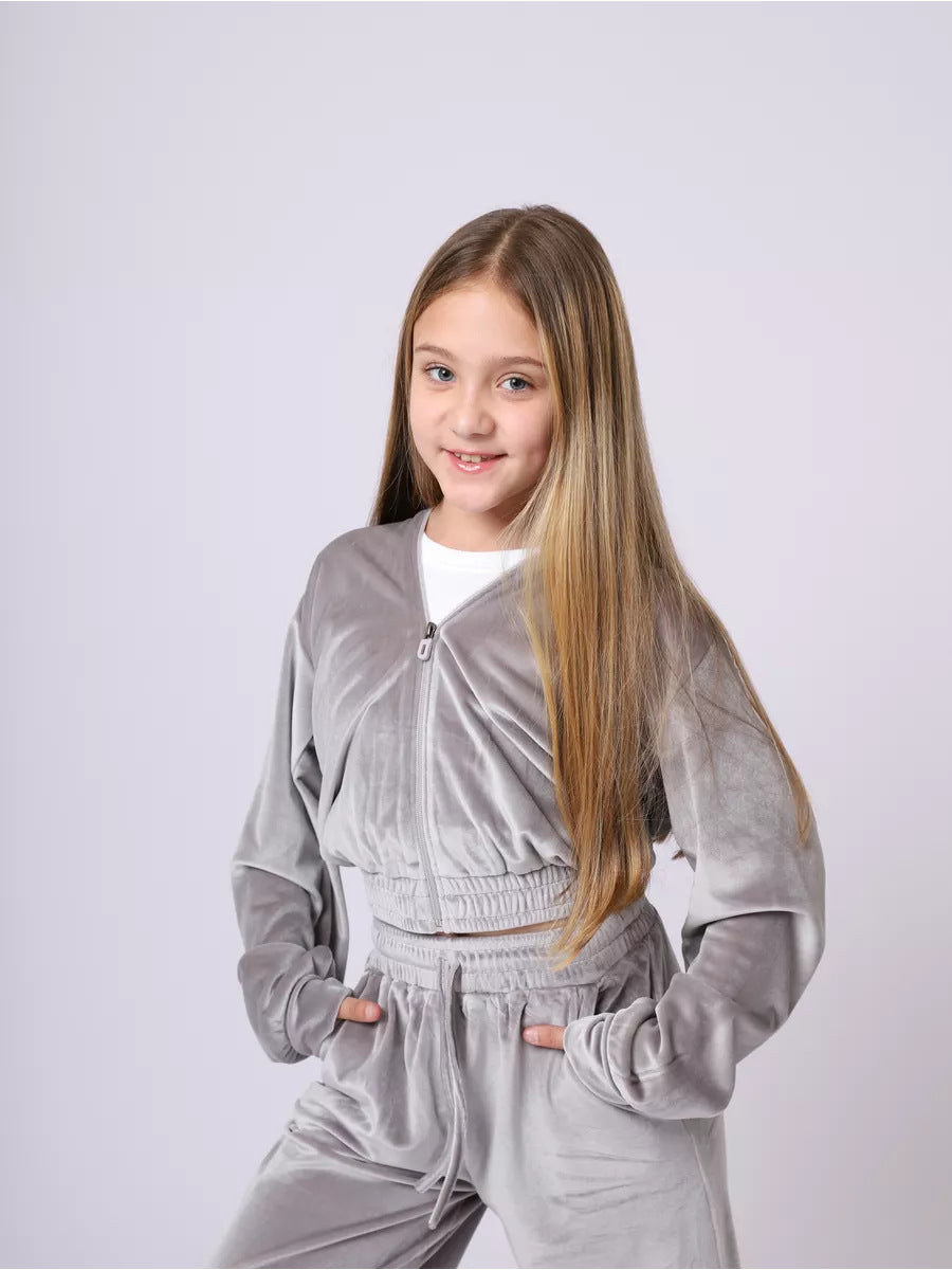Autumn And Winter Toddler Girls Sports Velvet Zipper Hoodie Pants Casual Two-Piece Set
