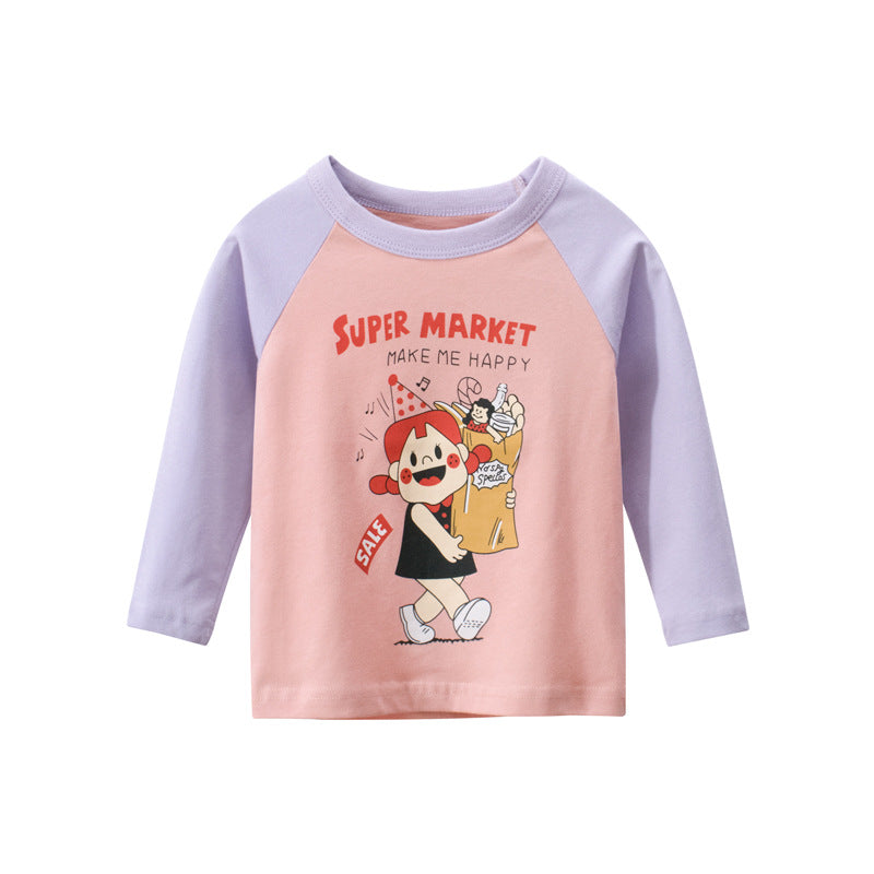 Kids Toddler Big Girls Casual Cute Cartoon Print Long Sleeve Round Neck T-Shirt