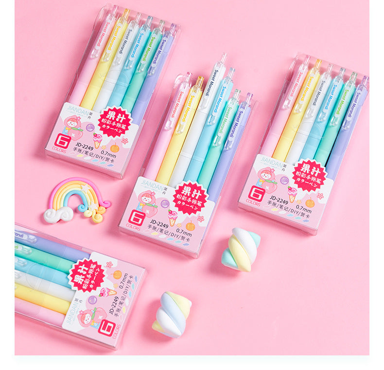 6pcs/set Student Stationery Morandi Macaron Color Diy Greeting Card Multicolor Pen