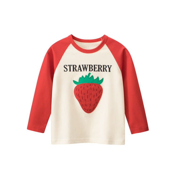 Kids Toddler Big Girls Casual Cute Strawberry Letters Print Long Sleeve Round Neck T-Shirt