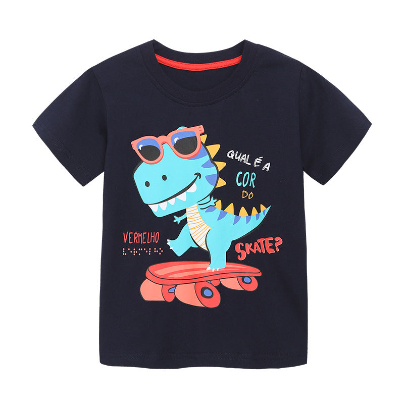 Kids Toddler Boys Girls Casual Cute Cartoon Print Short Sleeve Round Neck T-Shirt